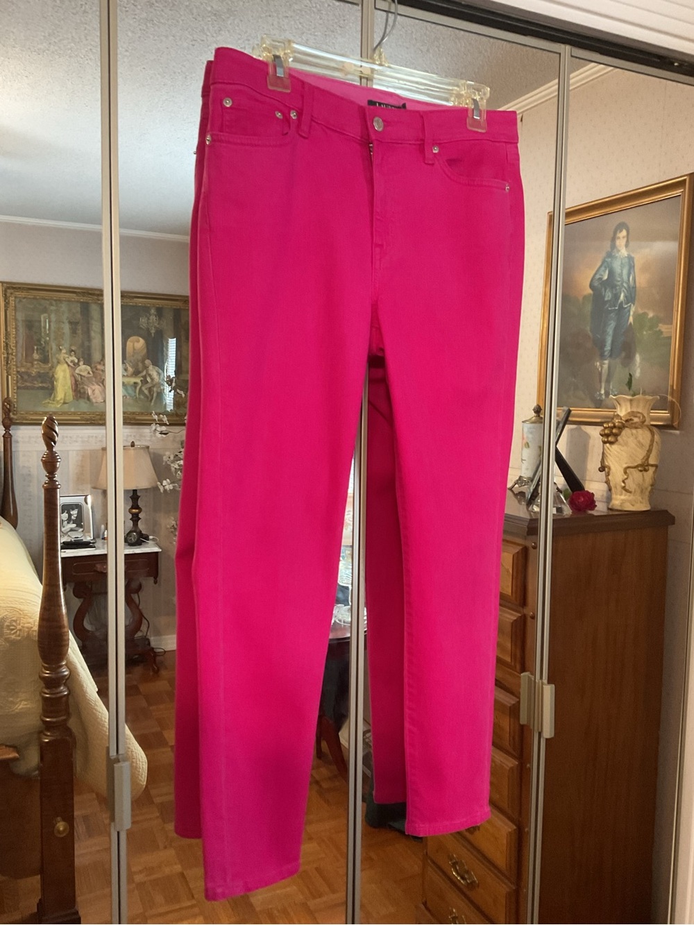 LAUREN RALPH LAUREN VINTAGE PREMIER SKINNY CROPPED JEANS, FUCHSIA PINK SIZE 8
